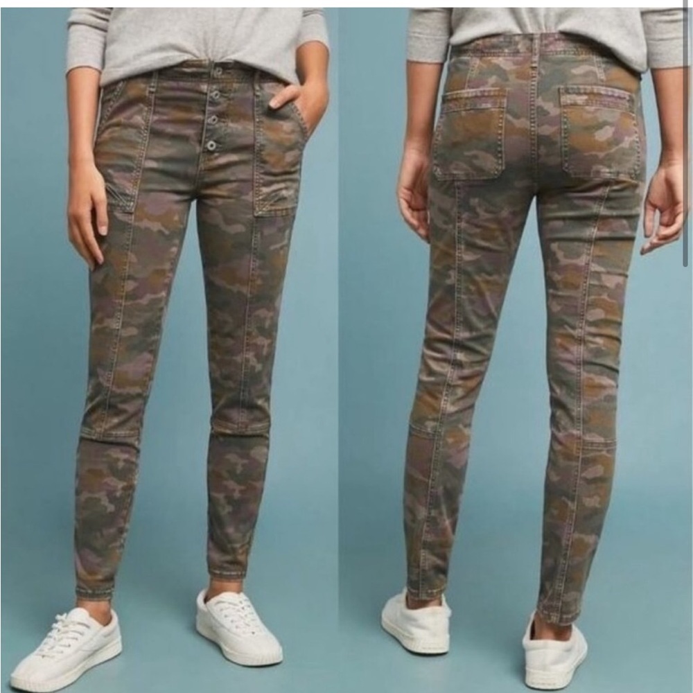 ANTHROPOLOGIE Camo Jefferson Slim utility button fly skinny pants jeans Size 25